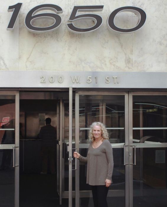 Carole King outside 1650 Broadway