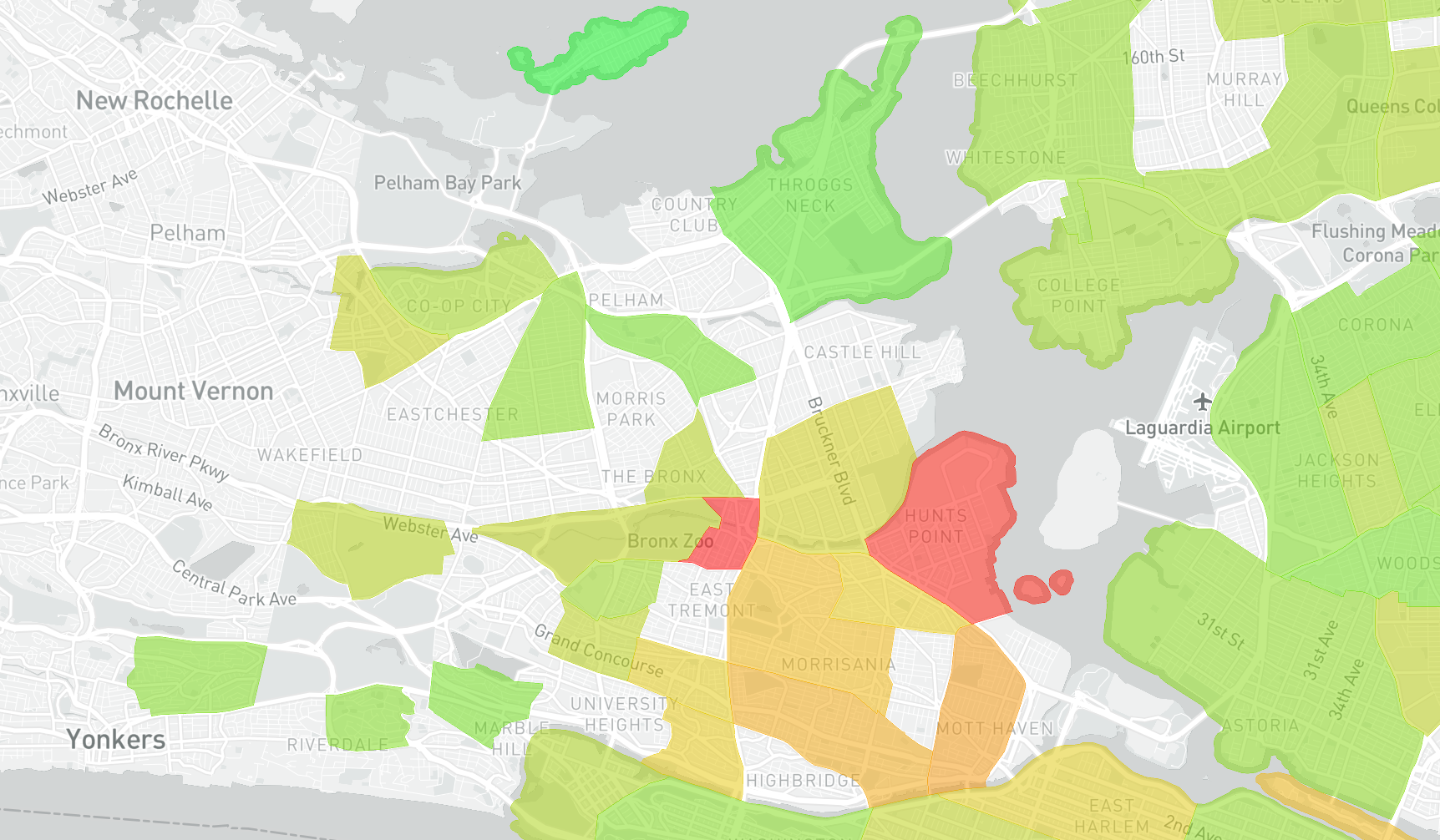 Map showing internet speeds in the Bronx. 