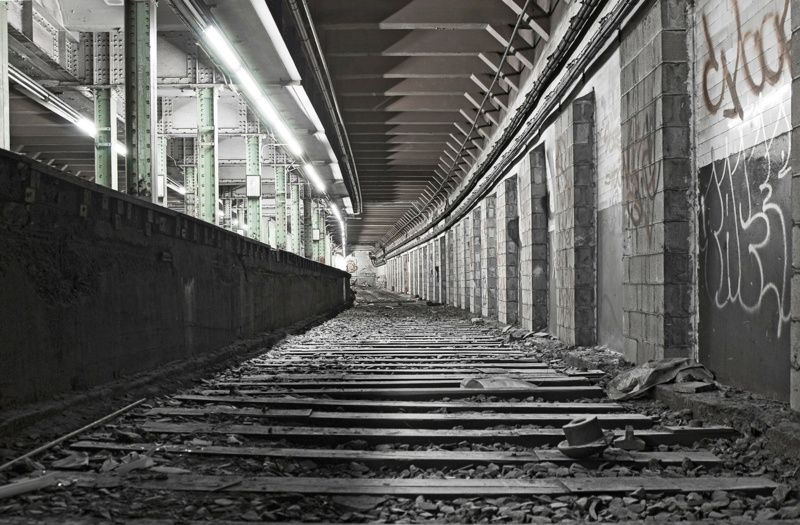 Tracks at abandoned Canal Street subway station