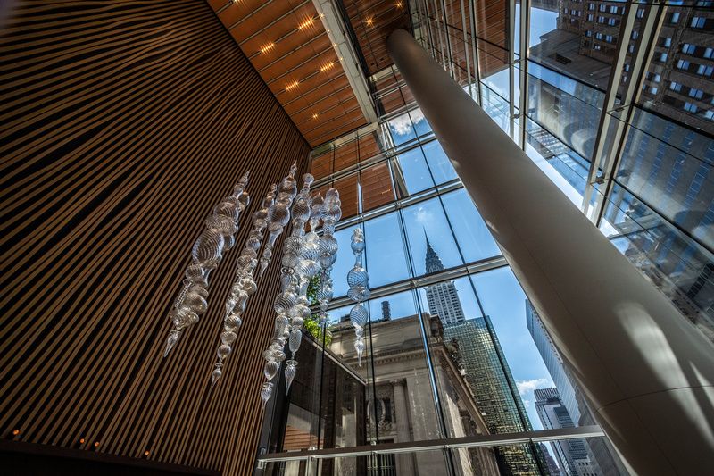 As diners enter Le Pavillon, they are greeted by the Midtown skyline and a bursting garden. 