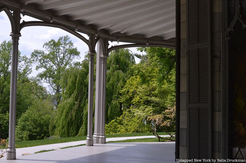 Relaxing view from porch at Lyndhurst Mansion.