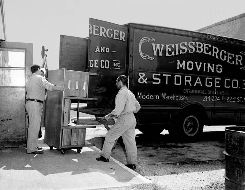 Moving van at Lake Success UN headquarters