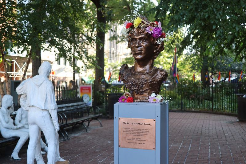 Bust of Martha P. Johnson located in Cristopher Park near the Stonewall Inn. Courtesy of Eli Erlick.