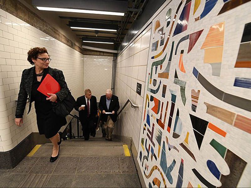 Katy Fischer's "Strata" at Bay Ridge Avenue station.