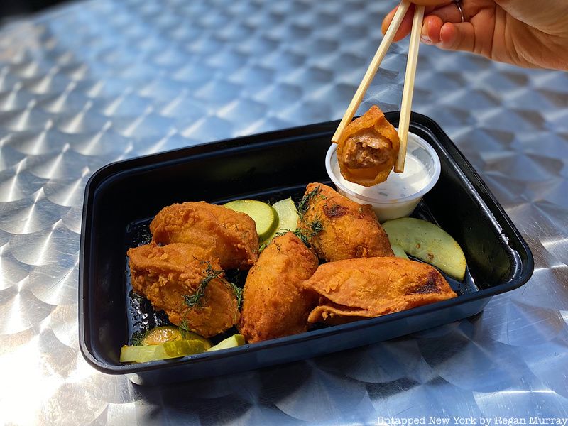 Hot fried chicken dumplings from Mimi Cheng's