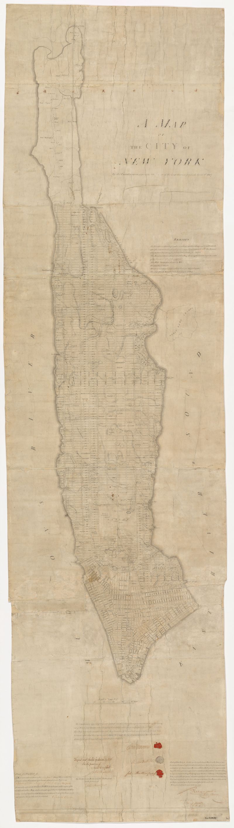 Map of Manhattan commissioned after a rise in New York City's population from 1790-1810 in the Polonsky Exhibition. Photo by Robert Kano.