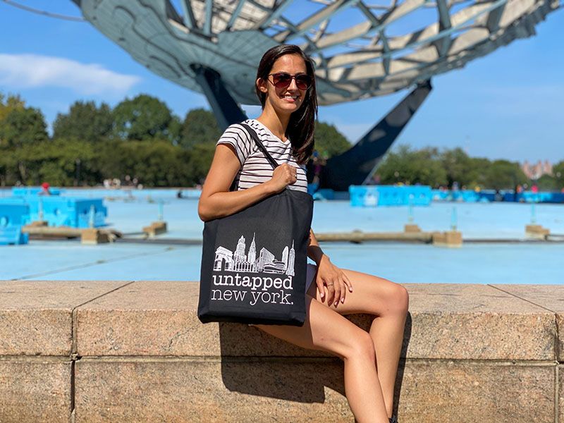 Nicole Saraniero posing with Untapped New York tote bag