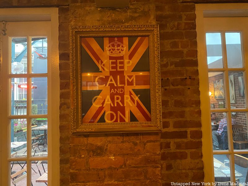 "Keep Calm And Carry On" sign inside Jones Wood Foundry.