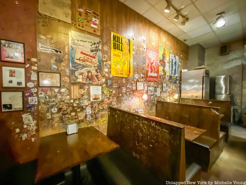 wooden booths at Burger Joint