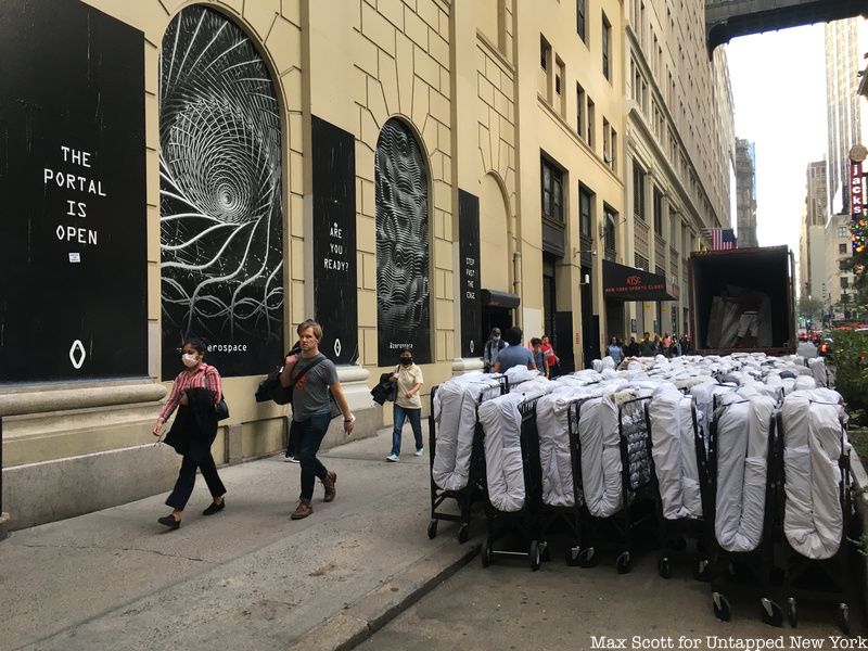 mattresses outside Hotel Pennsylvania