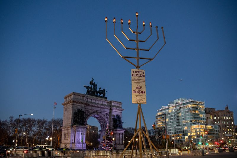 The largest menorah in all of Brooklyn, located at Grand Army Plaza. Courtesy of Julienne Schaer.