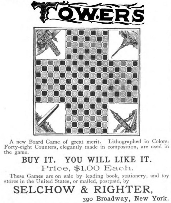 1891 advertisement for the board game Towers