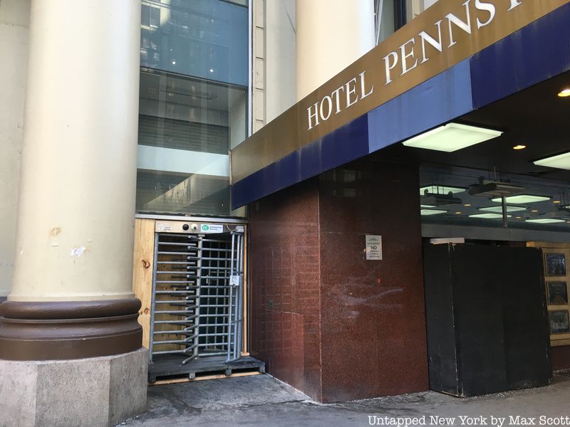 turnstile at front door of Hotel Pennsylvania