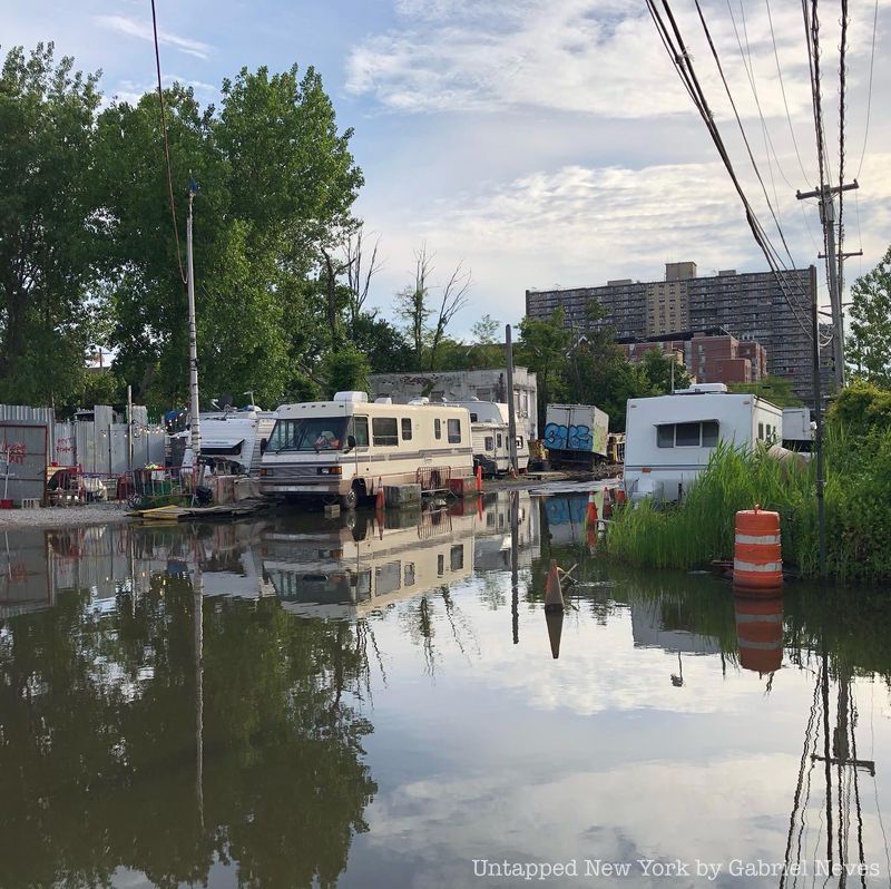 Flooded intersection of 76th Street and Dumont Avenue in the Hole