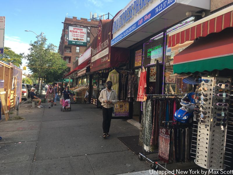 Shops along 75th street in Jackson Heights Queens NYC