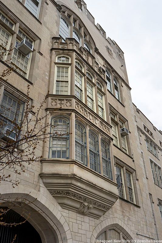 Windows of an Erasmus Hall building, March 2022.