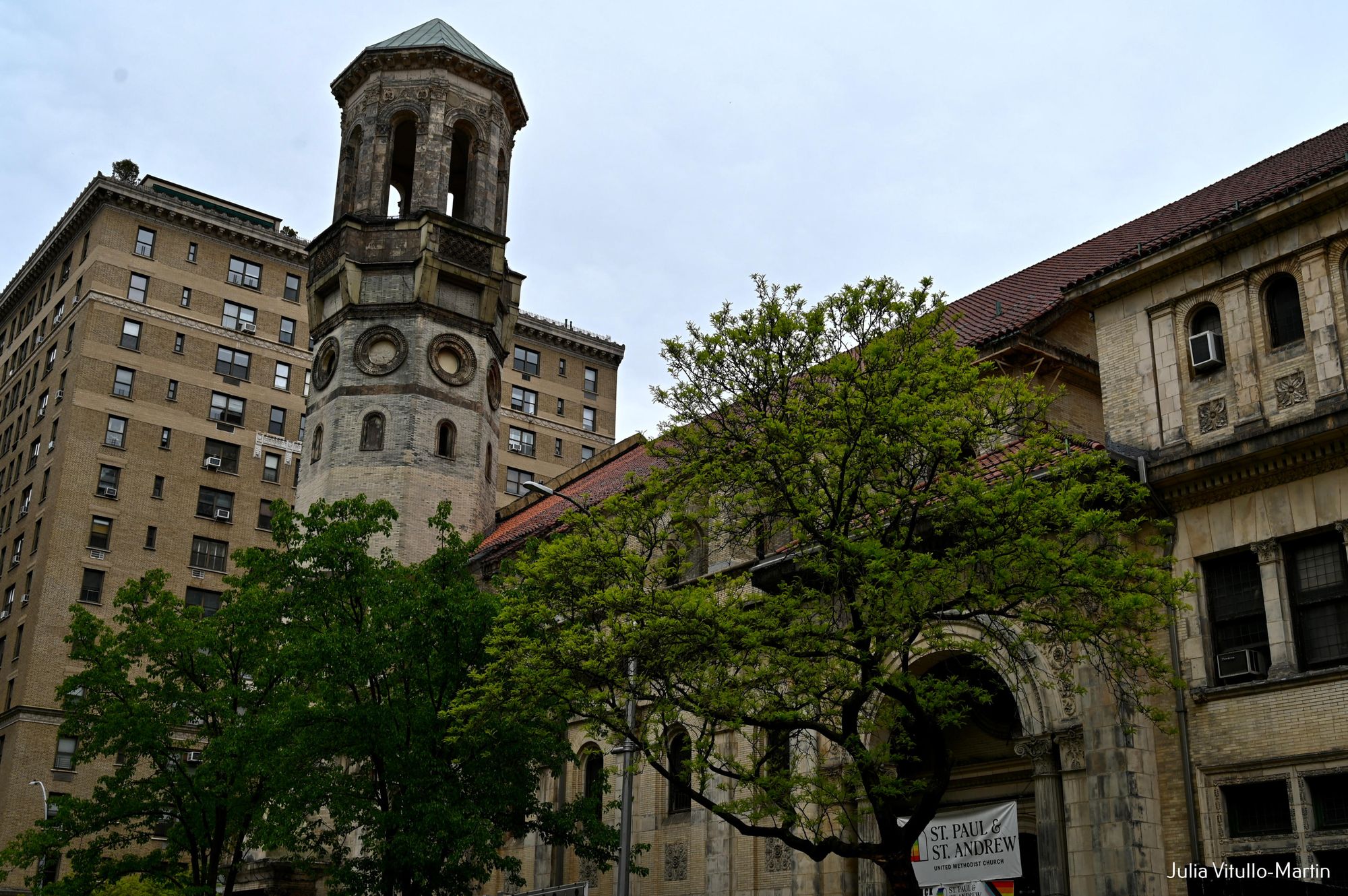 St. Paul & St. Andrew United Methodist Church facade and bell tower. 