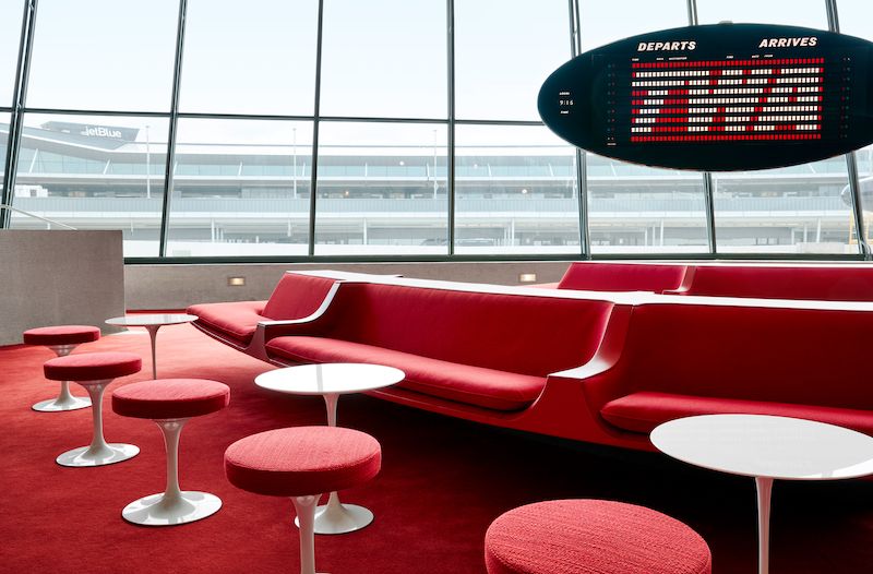 the sunken lounge at the TWA Hotel