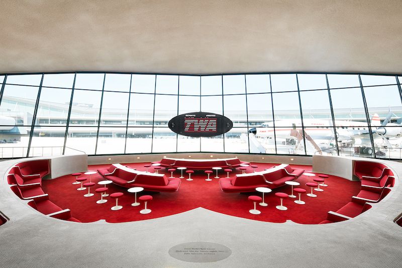 the sunken lounge at the TWA Hotel