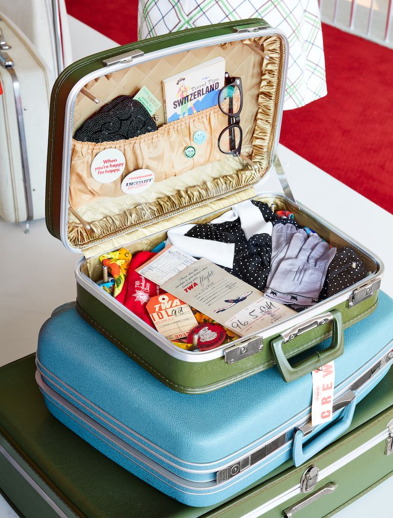 suitcase full of memorabilia at the TWA Hotel