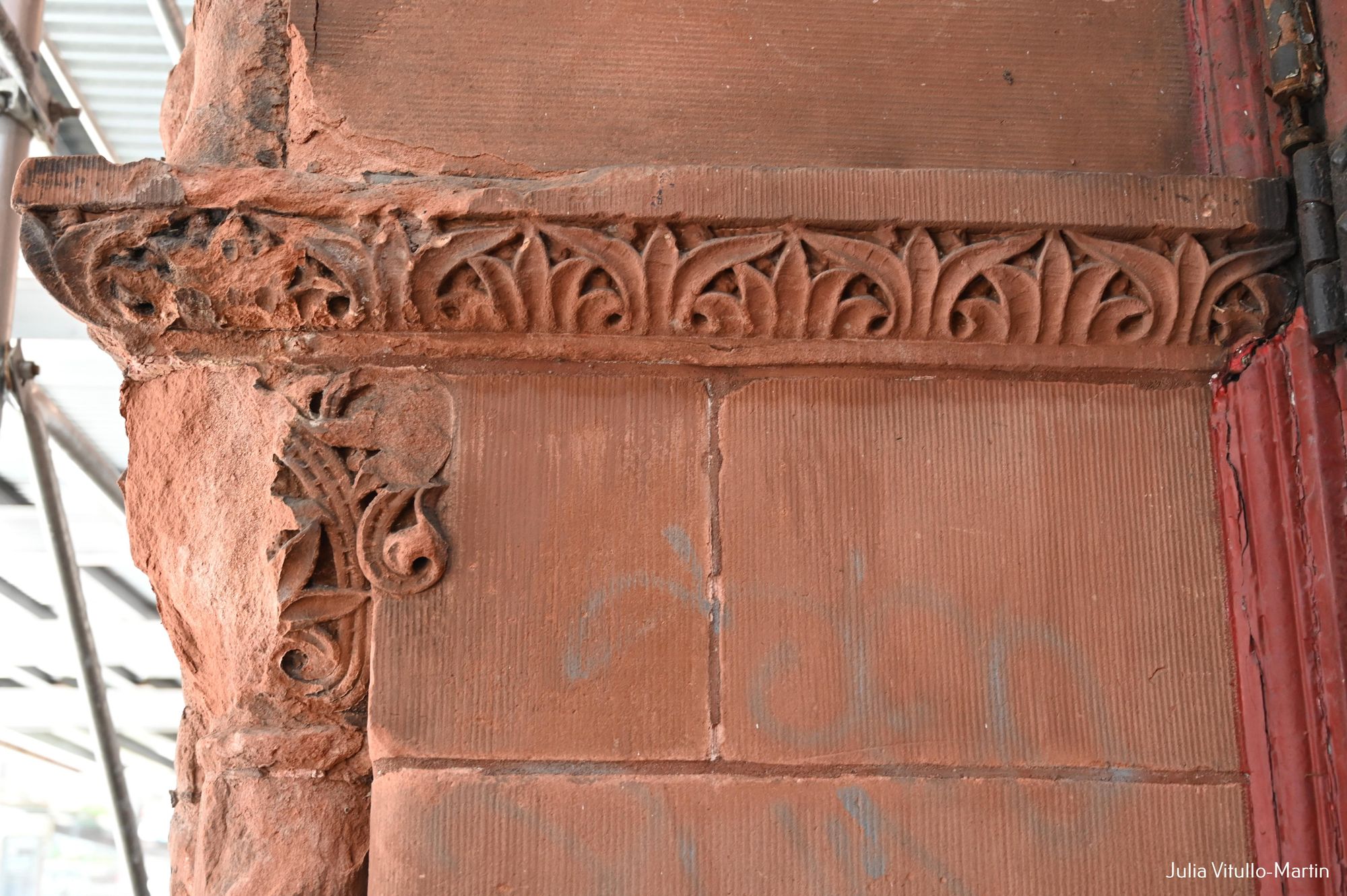 West Park Presbyterian Church red sandstone column.