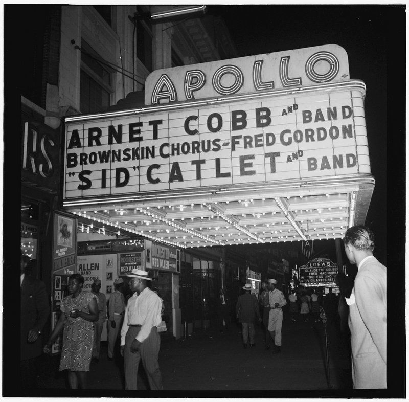 The entrance and marquee to the Apollo Theater on 125th street.