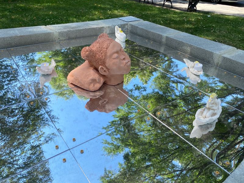 Public art installation Leaf. Boats, and Reflection