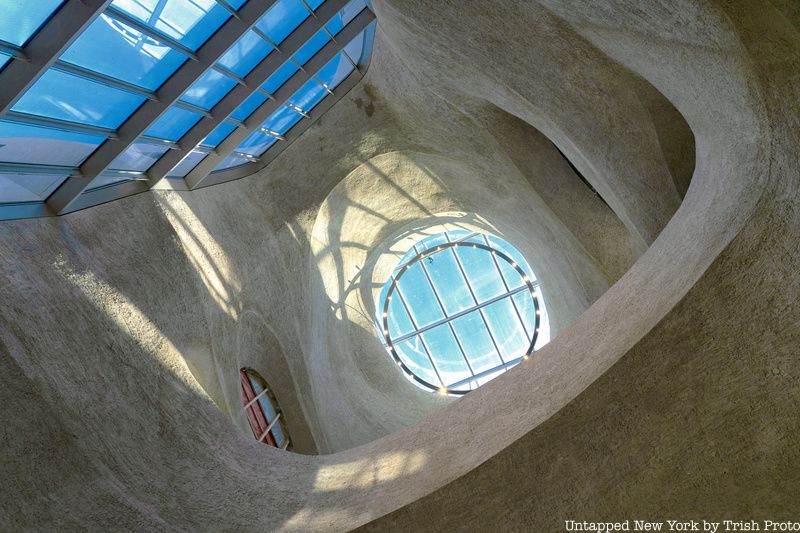 Looking up at through skylights in the Gilder Center Atrium