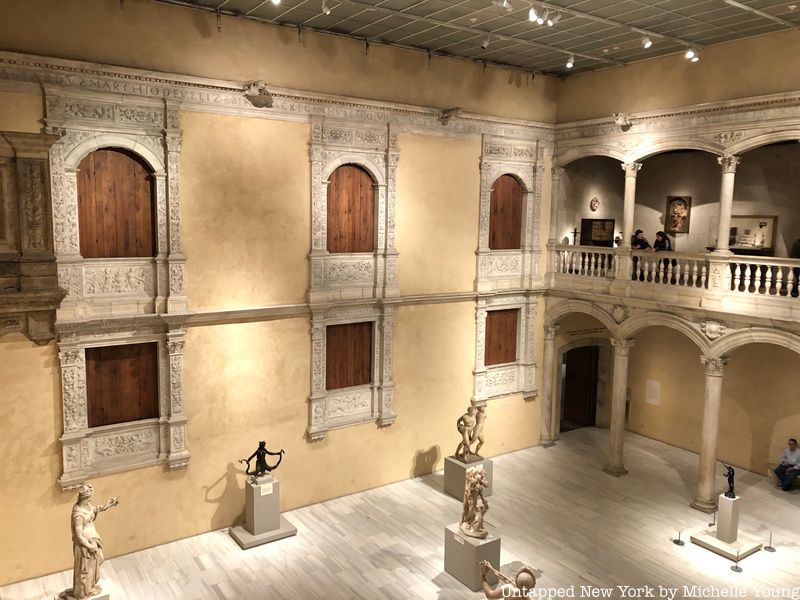 An overhead view of statues in the Met