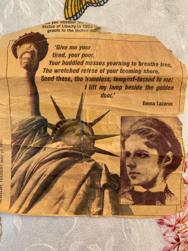 Emma Lazarus poem in the newspaper