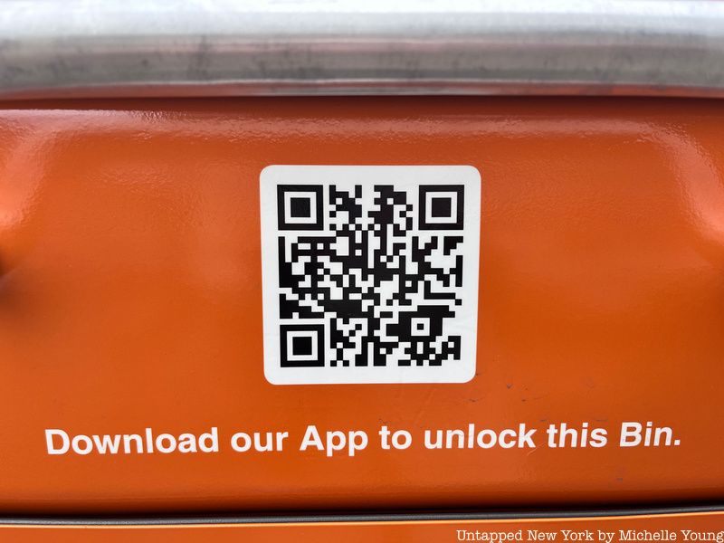 QR on an orange smart compost bin in NYC