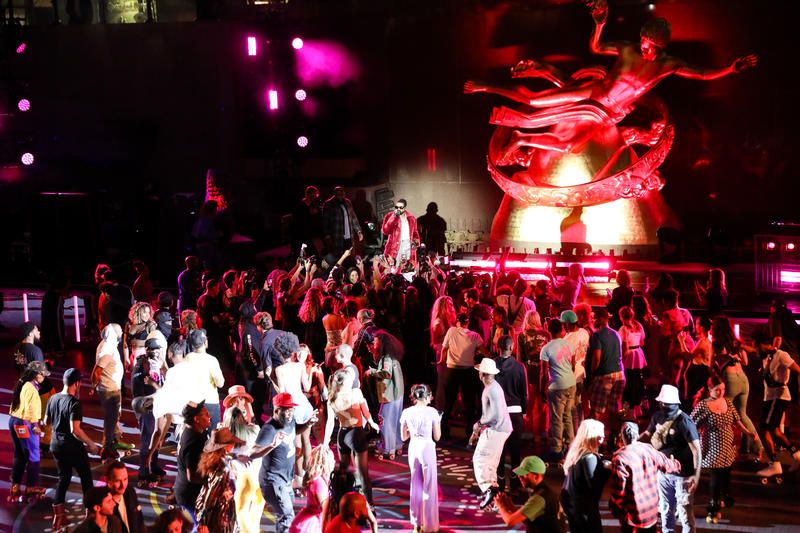 Skaters at the Rockefeller Center roller rink