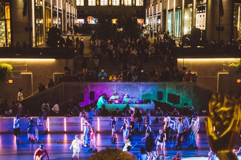 Skaters at the Rockefeller Center roller rink