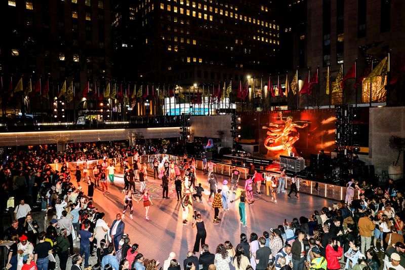 Skaters at the Rockefeller Center roller rink