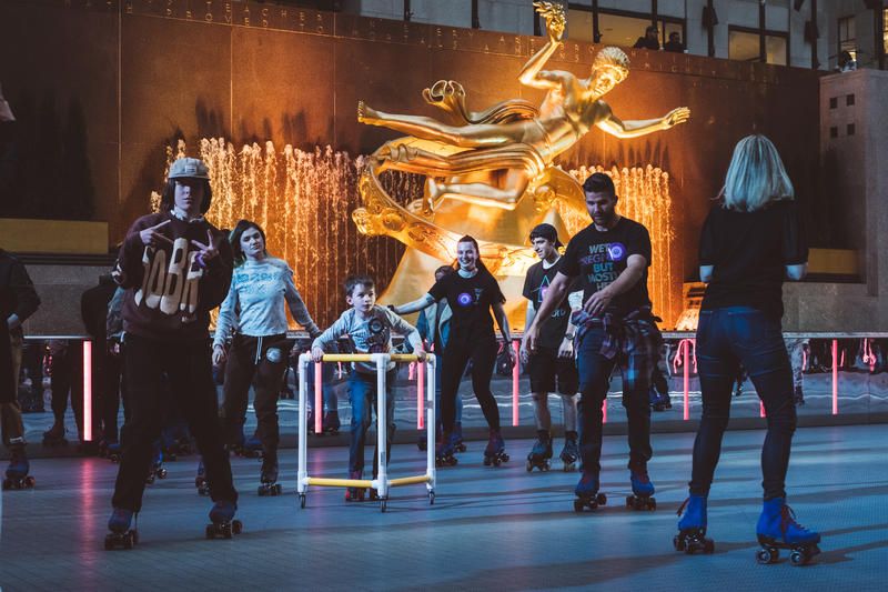 Skaters at the Rockefeller Center roller rink