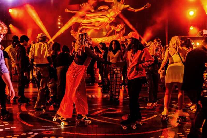 Skaters at the Rockefeller Center roller rink