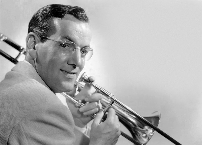 Glen Miller holding a trombone