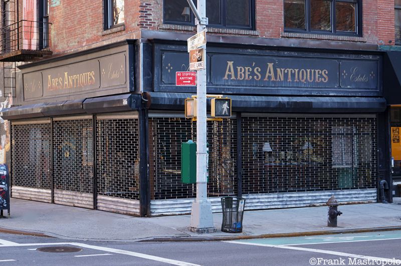 Abe's Antiques facade used by the ABC TV series Forever in 2014. The antique store signs cover the Louis Zuflacht clothing store ghost signs on the Lower East Side of Manhattan