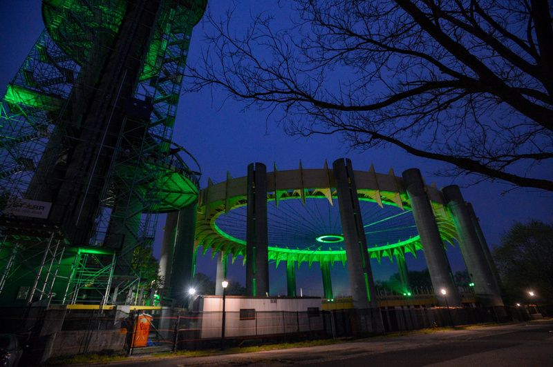 NYS Pavilion lit up green