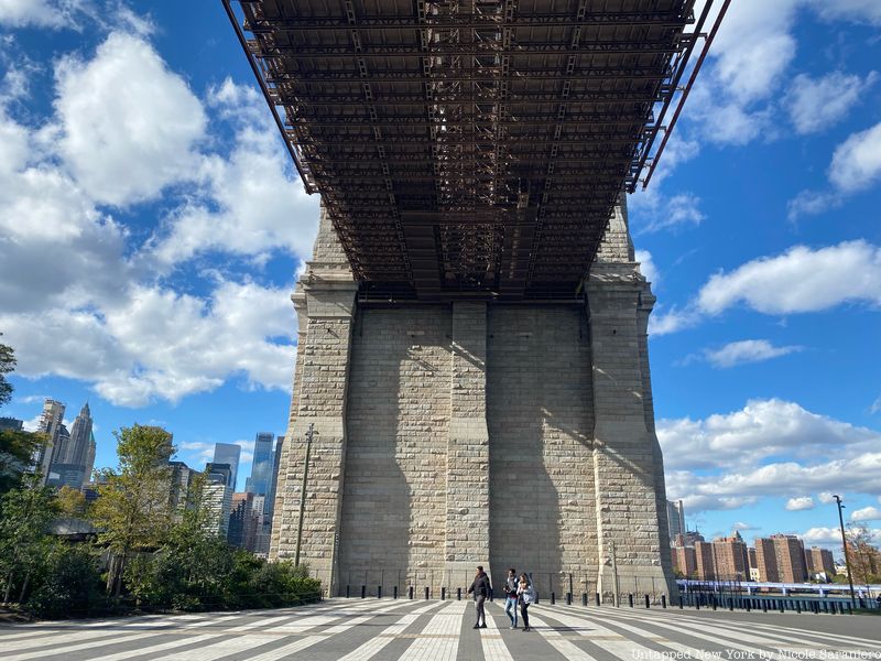 Underneath the Brooklyn Bridge at Emily Roebling Plaza