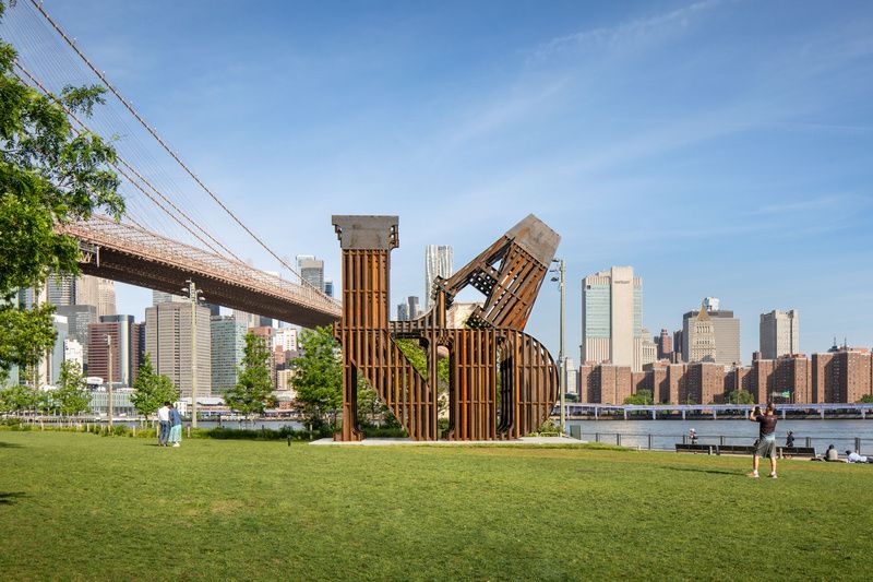 Land sculpture by Nicholas Galanin at Brooklyn Bridge Park