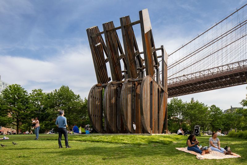 Land sculpture by Nicholas Galanin at Brooklyn Bridge Park