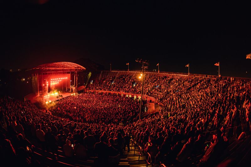 Forest Hills Stadium at night for a concert