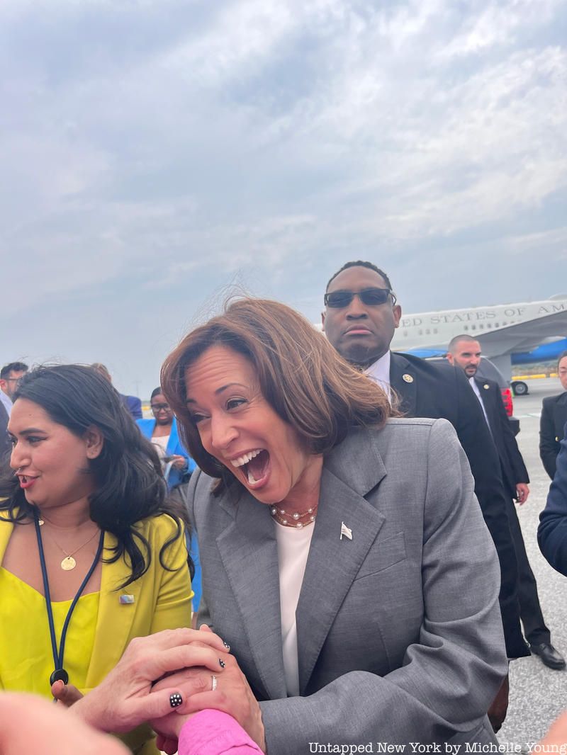 Kamala Harris arrives on Air Force Two at LaGuardia Airport