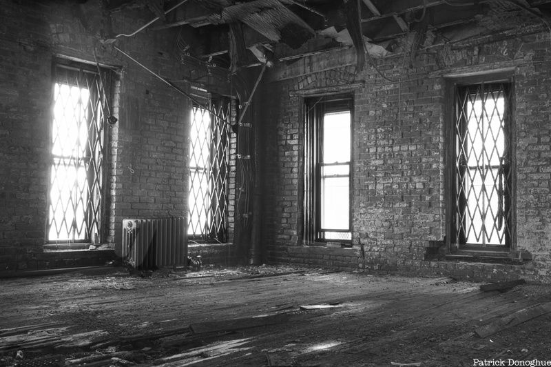 black and white photo of empty room