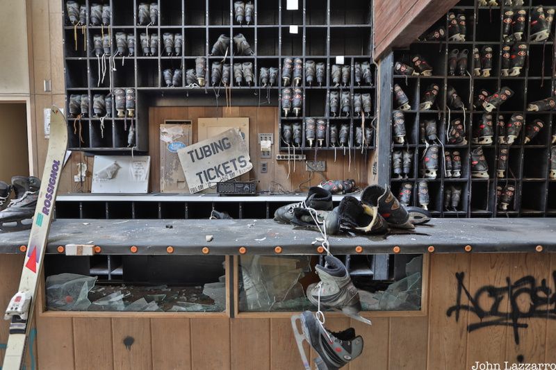 Abandoned ice rink skate rental area