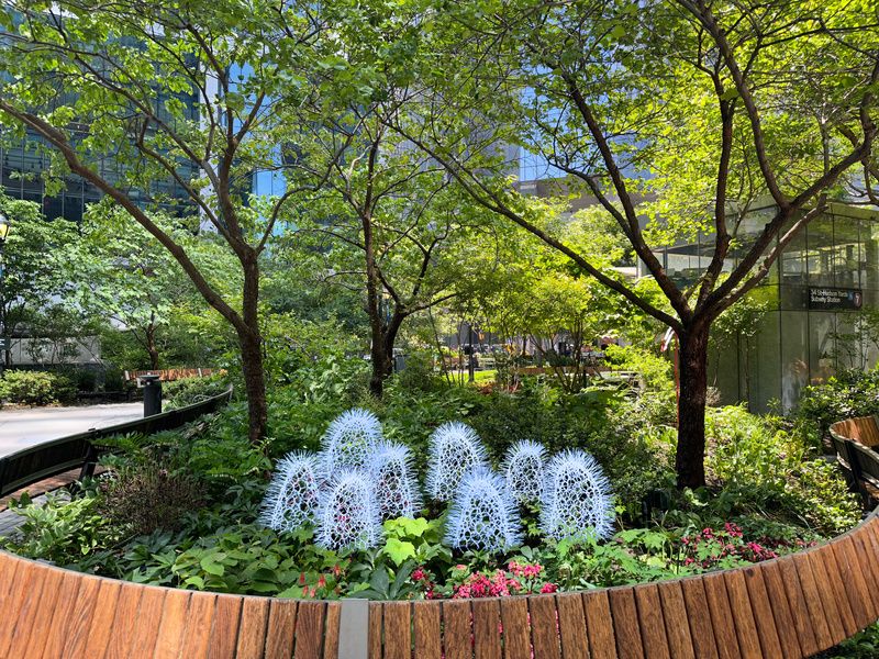 White "blob" sculptures in Bella Abzug Park