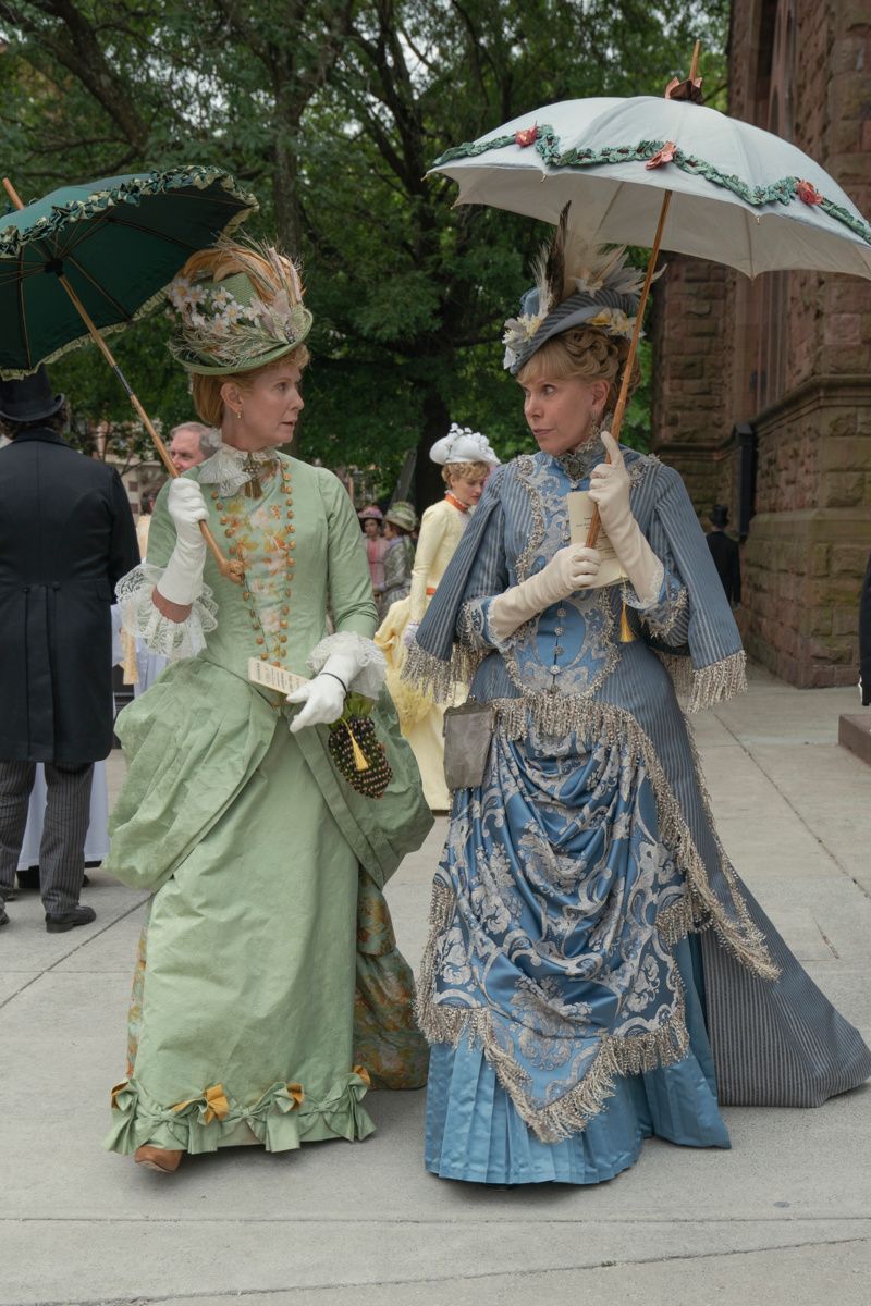 Cynthia Nixon, Christine Baranski in costume in The Gilded Age