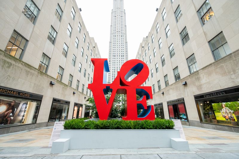 Robert Indiana’s iconic LOVE sculpture is installed at Rockefeller Center, Wednesday, Sept. 13, 2023, in New York.  Rockefeller Center, in partnership with The Robert Indiana Legacy Initiative, present an installation of works by American artist Robert Indiana, on view at the Rockefeller Center campus from Sept. 13 through Oct. 23, 2023. Featuring monumental sculptures and a series of flags surrounding The Rink at Rockefeller Center, the exhibition highlights works created by Indiana throughout his career, including the long-awaited return of his iconic LOVE sculpture to New York City 