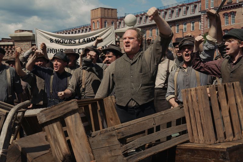 Steel Workers Strike scene on The Gilded Age